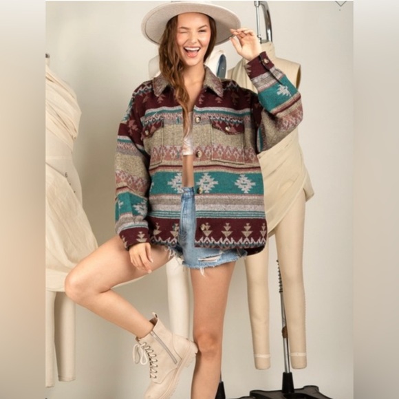 Boho Aztec print shacket M - Picture 1 of 7